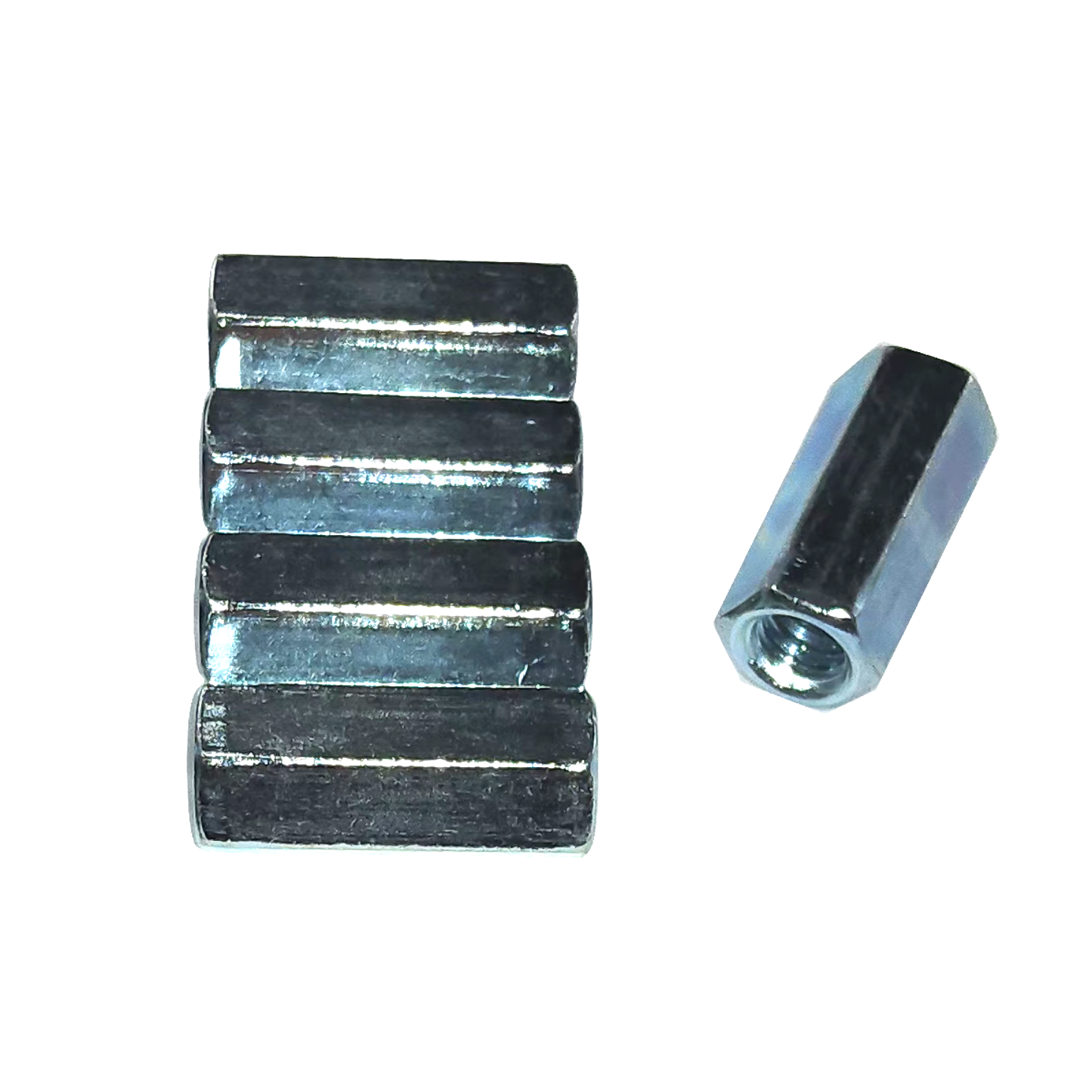 5 pc., 1/4-20 X 7/8" Long UNC Hex Coupling Nut, Zinc Plated, Coarse Thread
