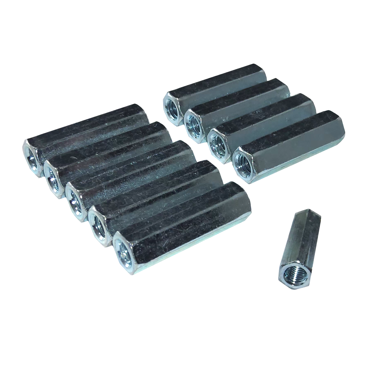 10 pc., 5/16-18 X 1 3/4" Long UNC Hex Coupling Nut, Zinc Plated, Coarse Thread