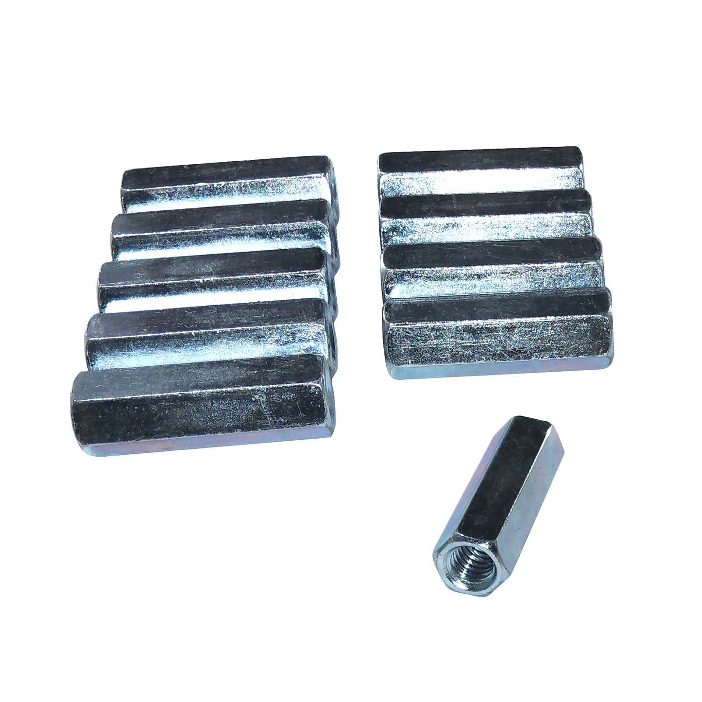 10 pc., 3/8-16 X 1 3/4" Long UNC Hex Coupling Nut, Zinc Plated, Coarse Thread