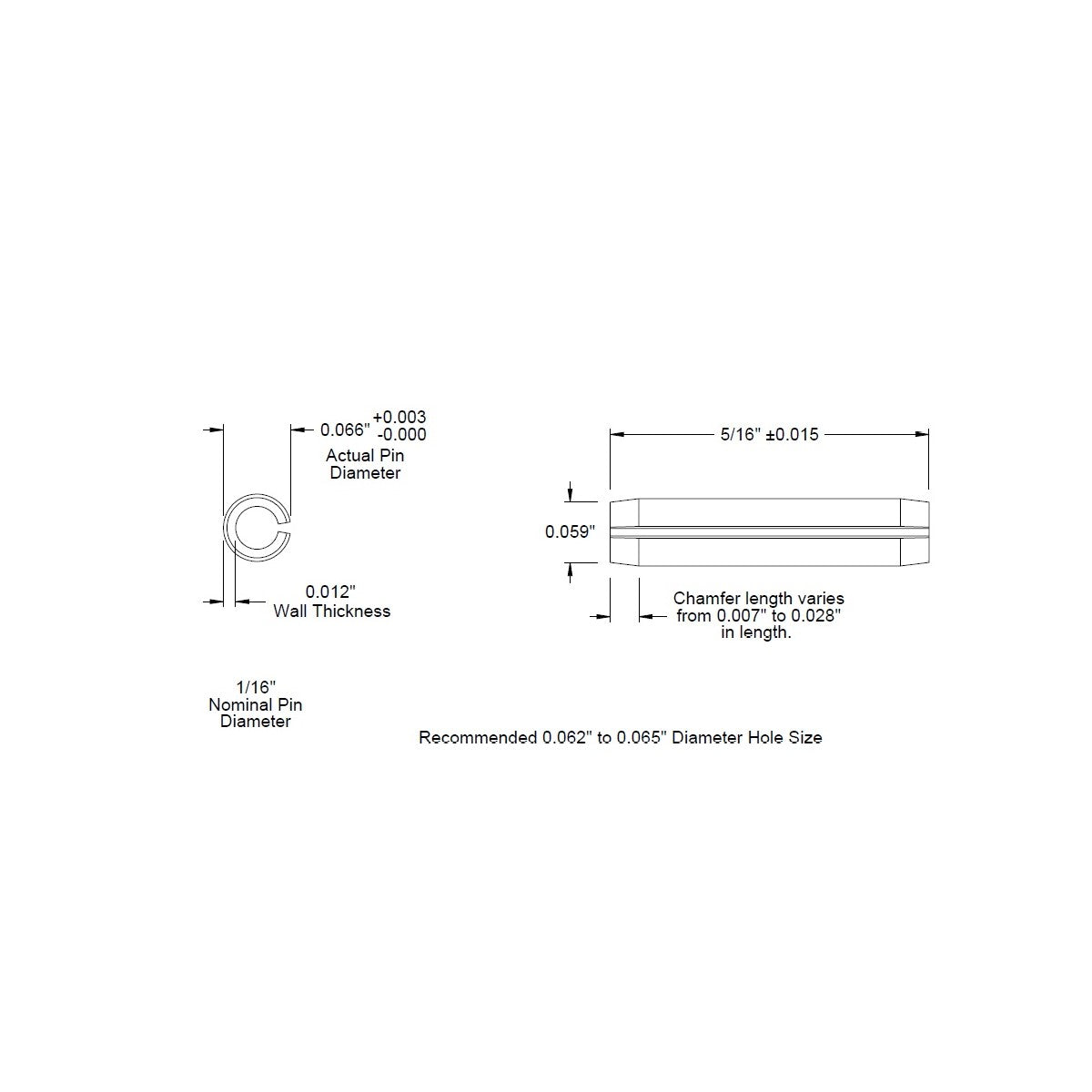 1/16 Dia. (.0625), SAE Roll Pin x 5/16 (.3125) lg., long, Slotted Spring Pin