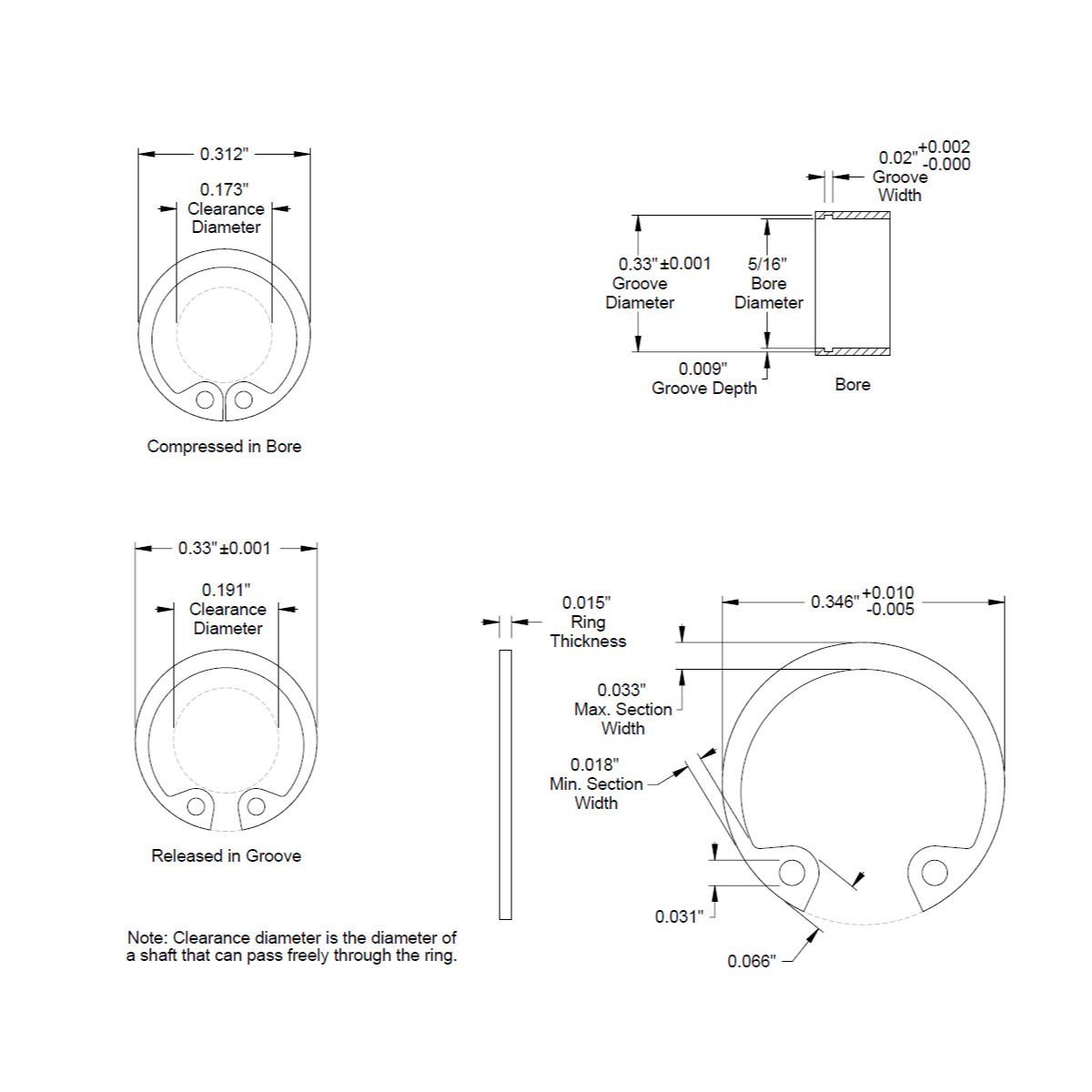 5/16" (0.312) ** Internal ** Retaining Ring, Snap Ring, SAE, Black Phosphate