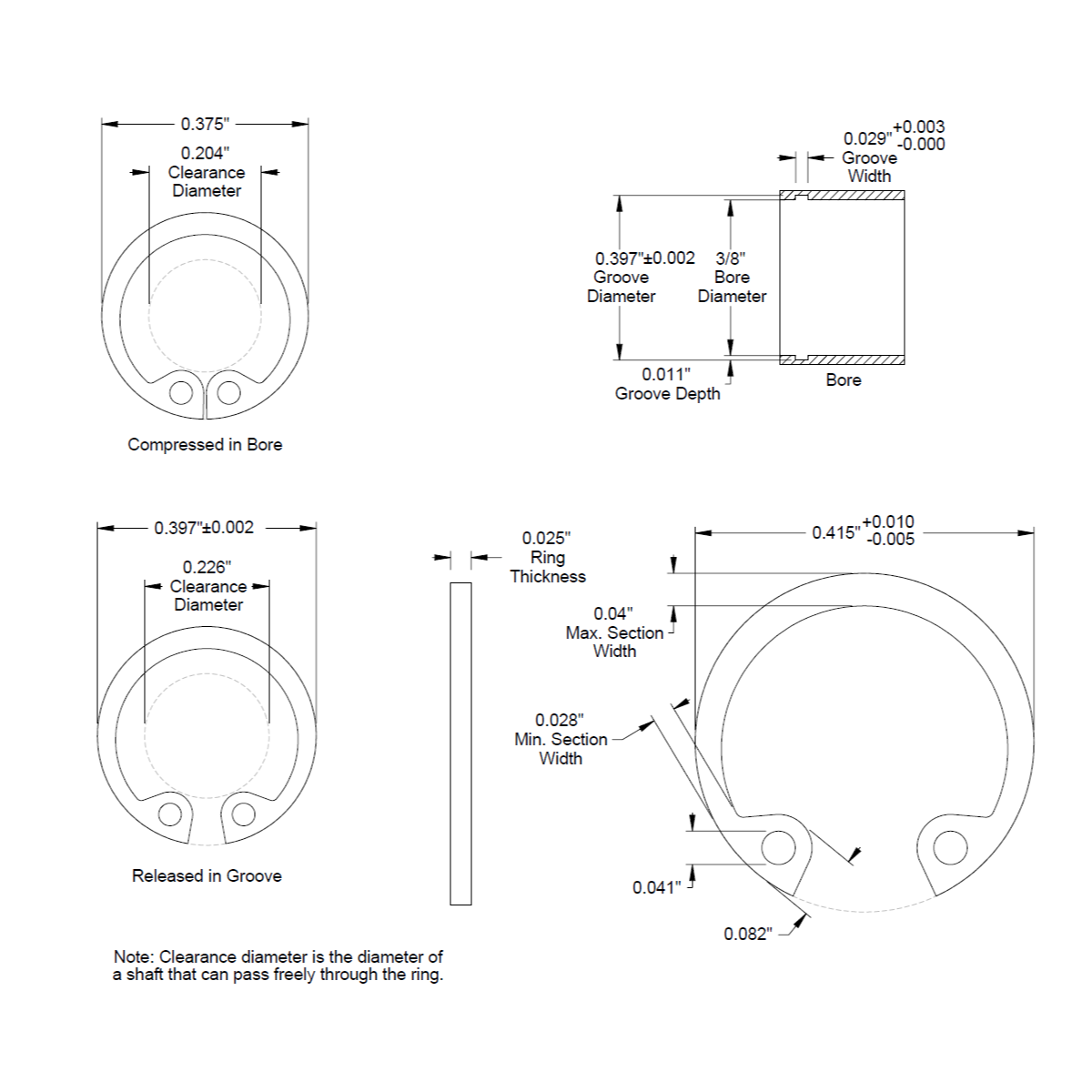 3/8" (0.375) ** Internal ** Retaining Ring, Snap Ring, SAE, Black Phosphate