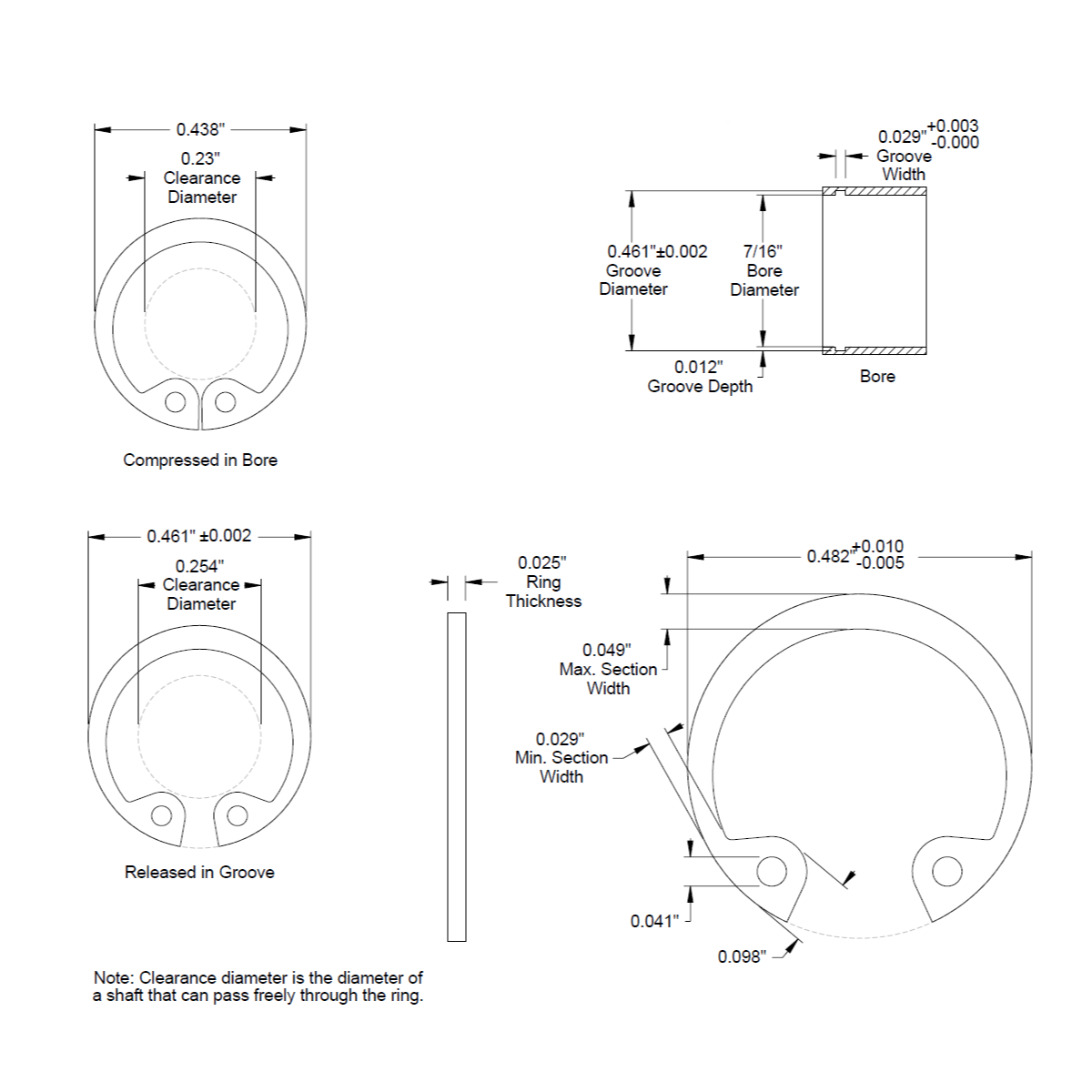 7/16" (0.437) ** Internal ** Retaining Ring, Snap Ring, SAE, Black Phosphate
