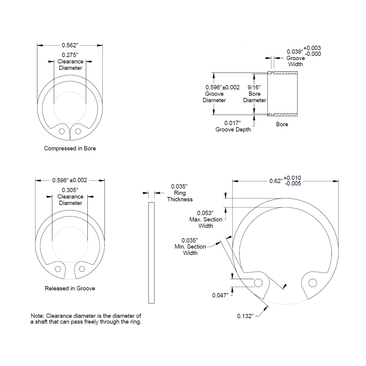 9/16" (0.562) ** Internal ** Retaining Ring, Snap Ring, SAE, Black Phosphate