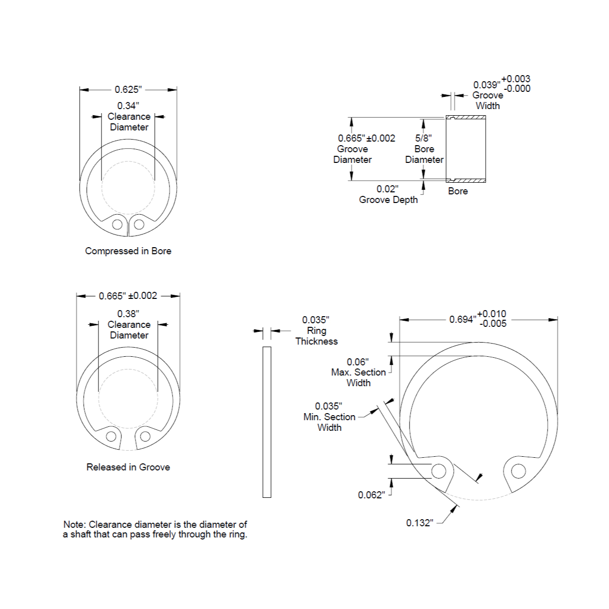 5/8" (0.625) ** Internal ** Retaining Ring, Snap Ring, SAE, Black Phosphate