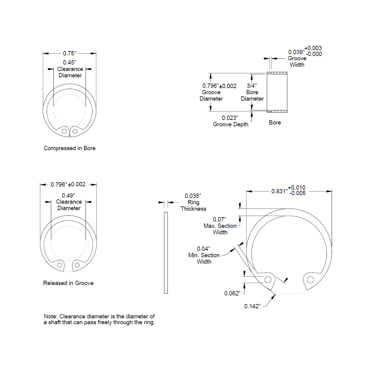 3/4" (0.750) ** Internal ** Retaining Ring, Snap Ring, SAE, Black Phosphate