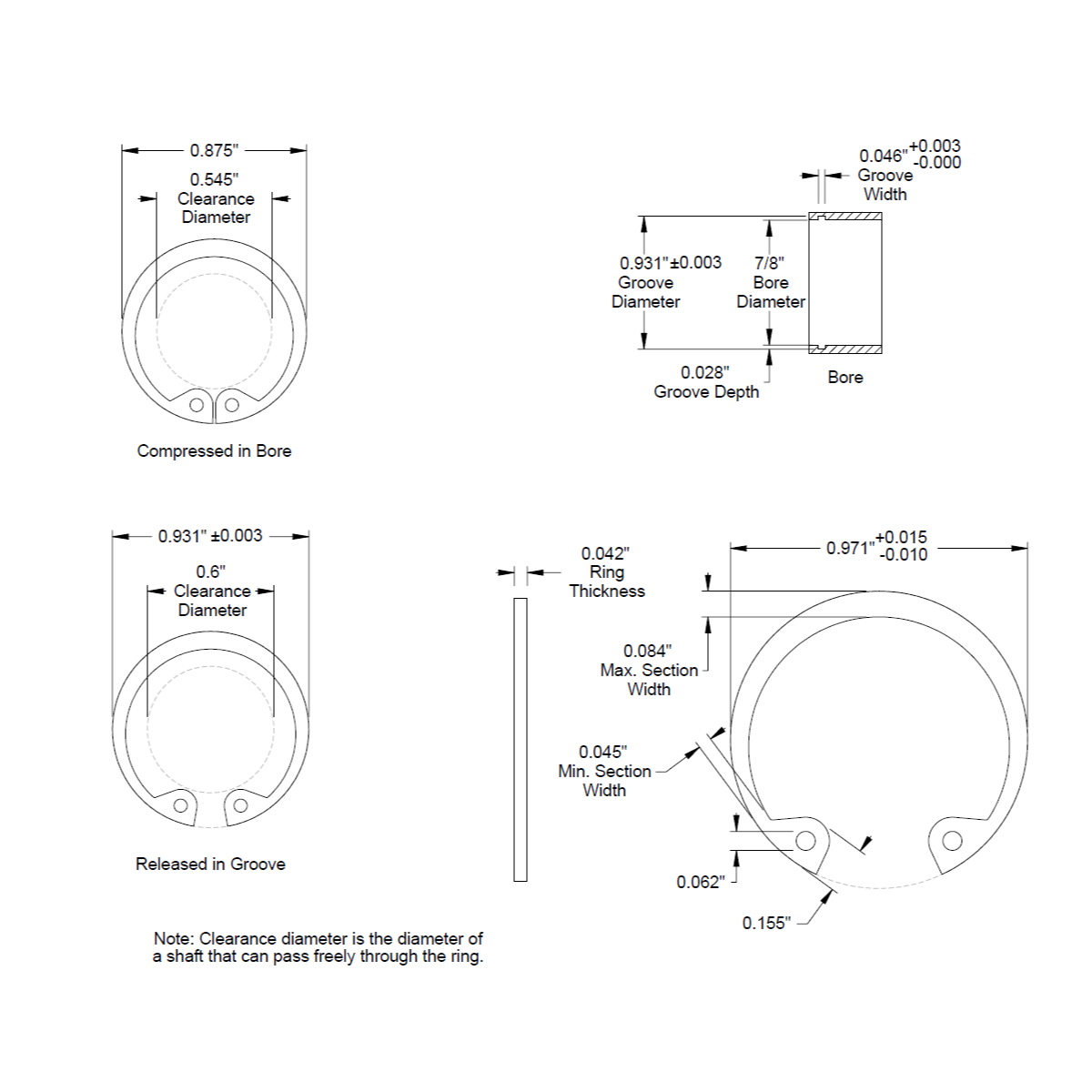 7/8" (0.875) ** Internal ** Retaining Ring, Snap Ring, SAE, Black Phosphate
