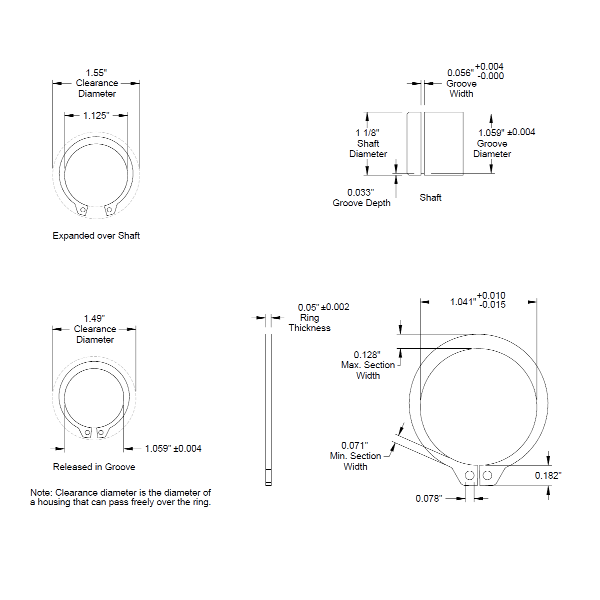 1 1/8" (1.125 in) External Snap Ring, Retaining Ring, SAE, Black Phosphate Inch