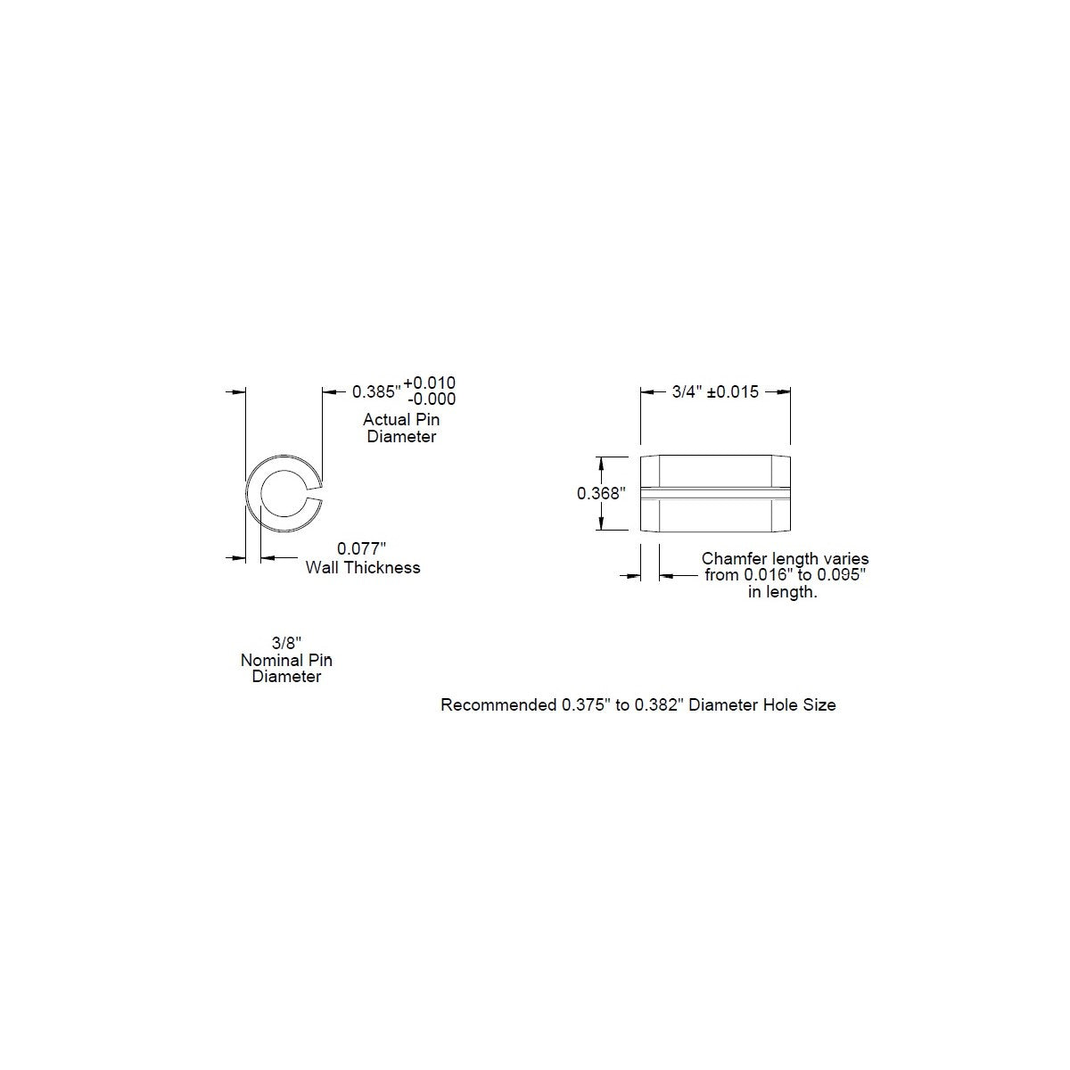 3/8 Dia. (0.375), SAE Roll Pin x 3/4 (0.750) lg., long, Slotted Spring Pin