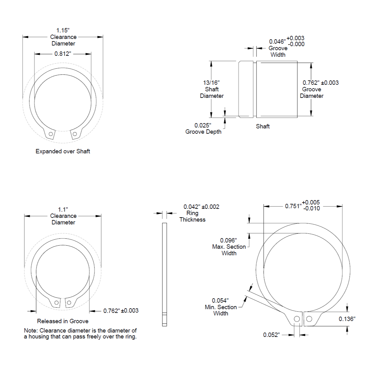 13/16" (.812) External Snap Ring, Retaining Ring, SAE, Black Phosphate, Inch